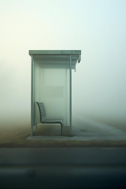 lonely rural bus stop in the morning mist