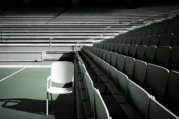 A lonely seat on the grandstand with nobody else in sight created with generative ai