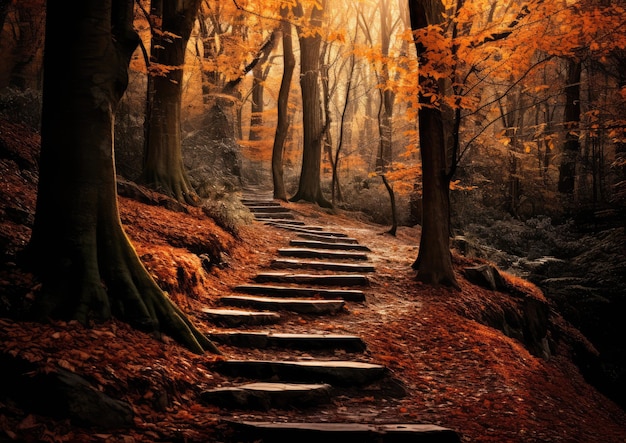 가을 숲 속 외로운 길