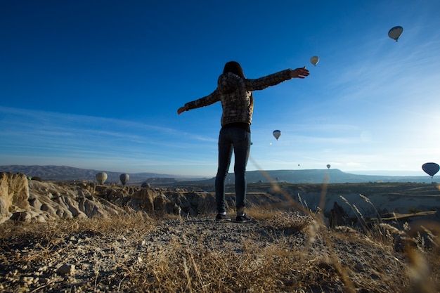 Lonely traveler looking into the Cappadocia, Central Anatolia, Turkey