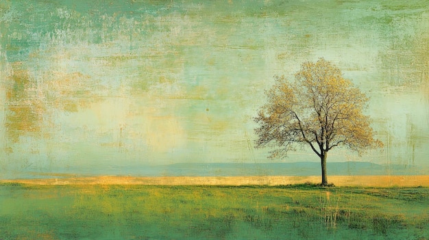 lonely tree field textured sky calm landscape wall art