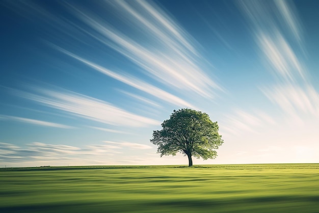 A lonely tree in a green field