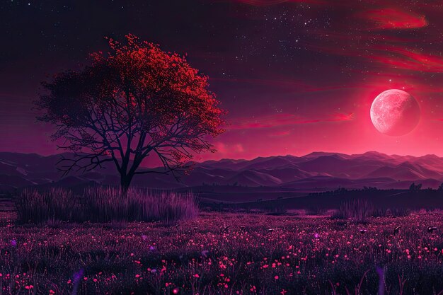 Lonely tree in red alien landscape image by NASA