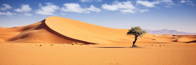 Lonely Tree In Sand Desert Dunes In Merzouga Sahara Desert