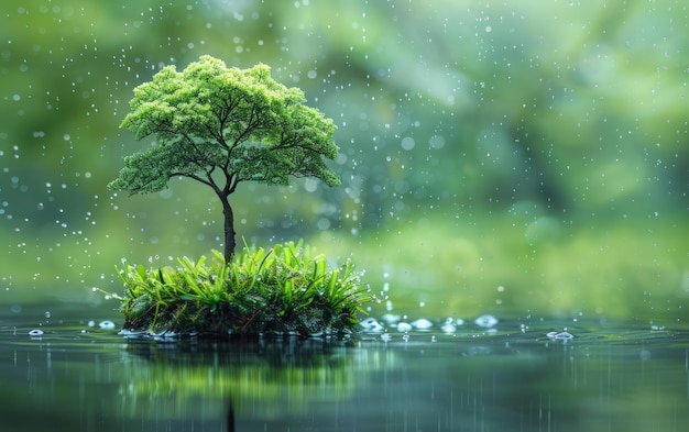 Lonely tree on small island in rain forest Lonely small tree on island in the middle of the lake in the rain forest Imagens