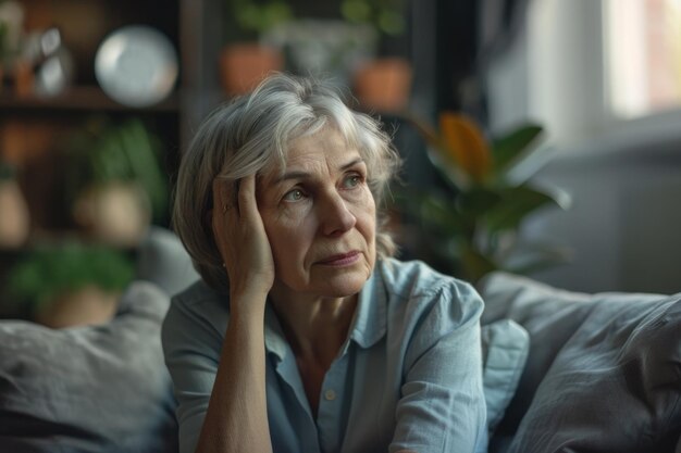 Photo lonely woman in 50s struggles with health and memory