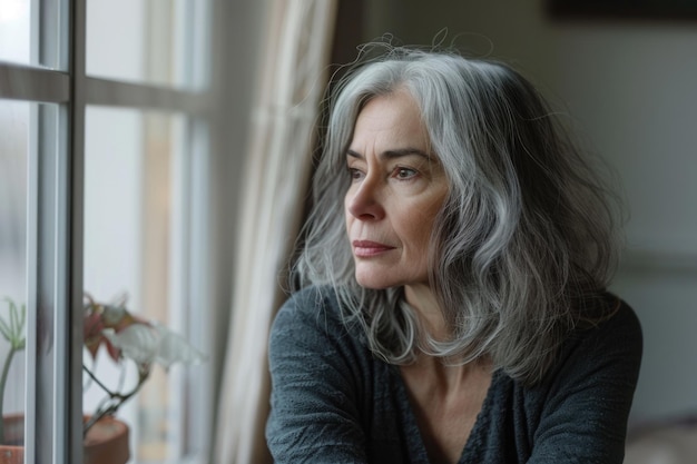 Photo lonely woman contemplating health issues and loneliness at home