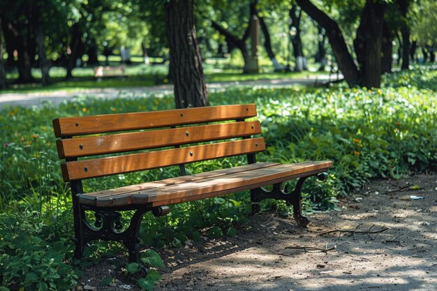 Одинокая деревянная скамейка в парке