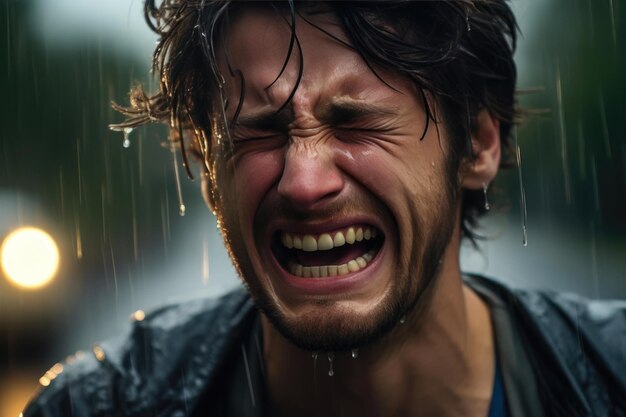 Lonely Youth Weeping in Rain