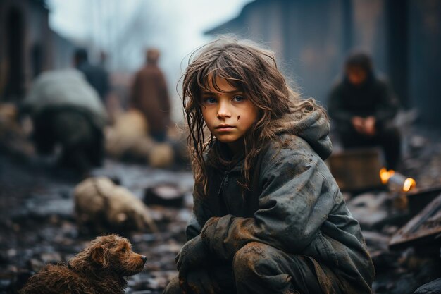 A lonelyscared child without parents in the war in Ukraine