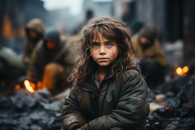 A lonelyscared child without parents in the war in Ukraine