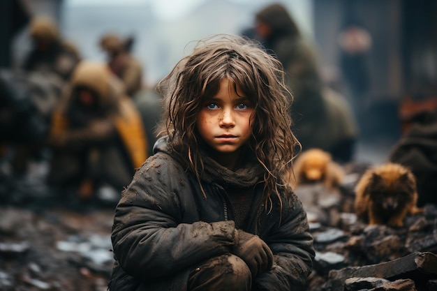 A lonelyscared child without parents in the war in Ukraine