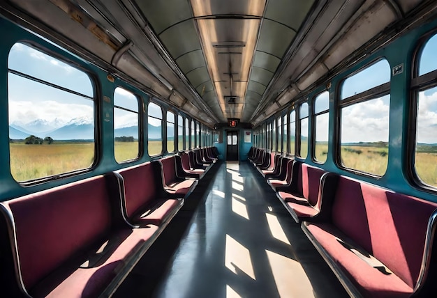 Photo a long aisle of a train with red seats