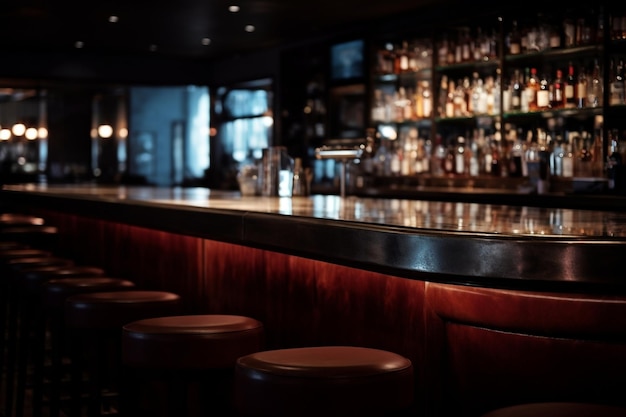 Длинная барная стойка в пустом кафе-баре отеля Генеративный ИИ