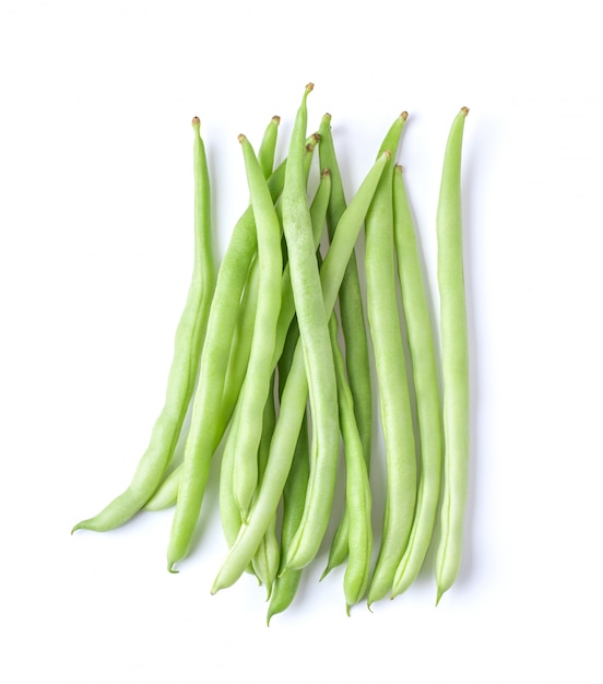Long beans isolated on white background. top view