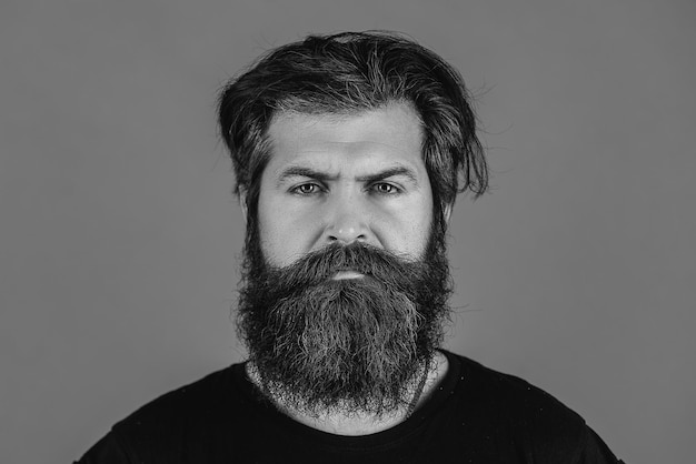 Long beard perfect beard closeup of young bearded man standing against blue background