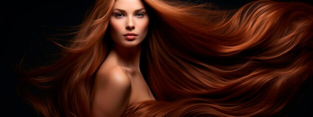 Photo long beautiful silky female hair generative ai people