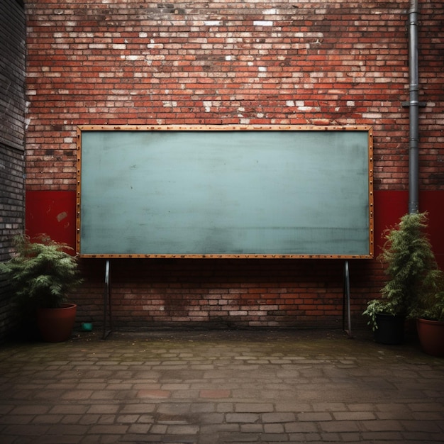 Long blank billboard sign against a retro brick wall background For Social Media Post Size