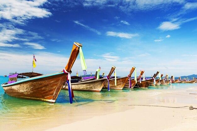 Long boat and tropical beach, Andaman Sea, Thailand