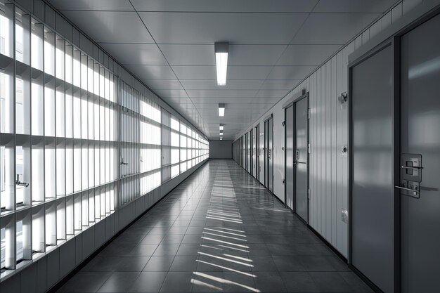 Photo long bright modern corridor with bars generative ai