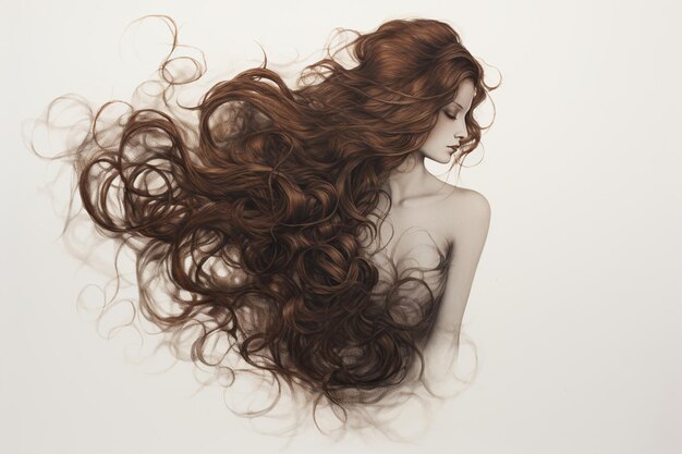 Фото Длинные коричневые вьющиеся волосы на белом изолированном фоне