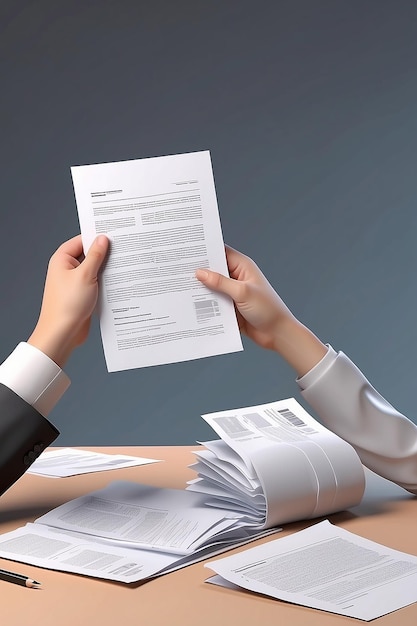 Foto lunghe mani di cartone animato con documenti di carta il concetto di lavoro d'ufficio con documenti in una situazione stressante rendering 3d