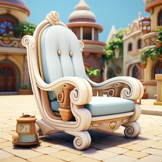 a long chair outside animal crossing art style 3D graphic