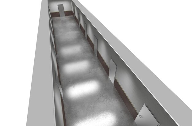long corridor interior visualization 3D illustration