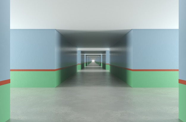 long corridor interior visualization 3D illustration