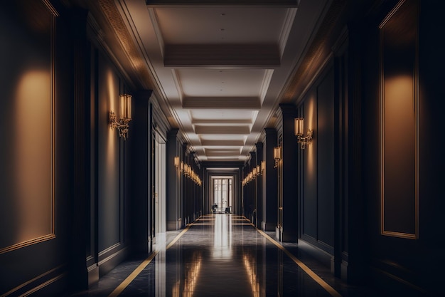 Foto un lungo corridoio in una banca di lusso ia generativa