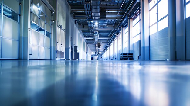 Photo long corridor in modern industrial production area generative ai