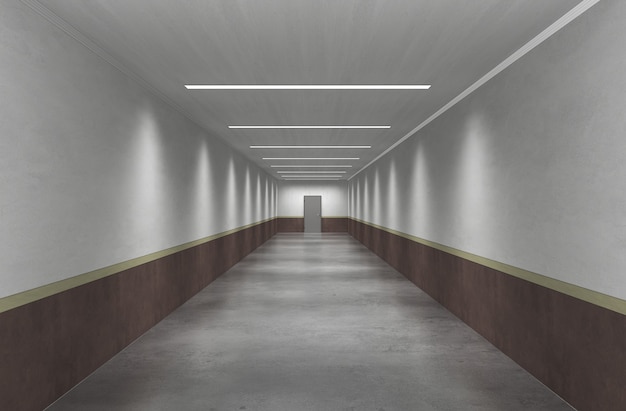 Photo long corridor with doors interior visualization 3d illustration