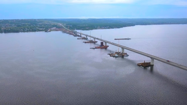 The long crimean bridge clip the view from the drone a huge long bridge across the sea with cars