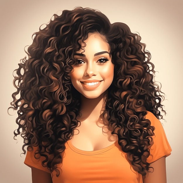 Long curly hair beautiful woman smiling