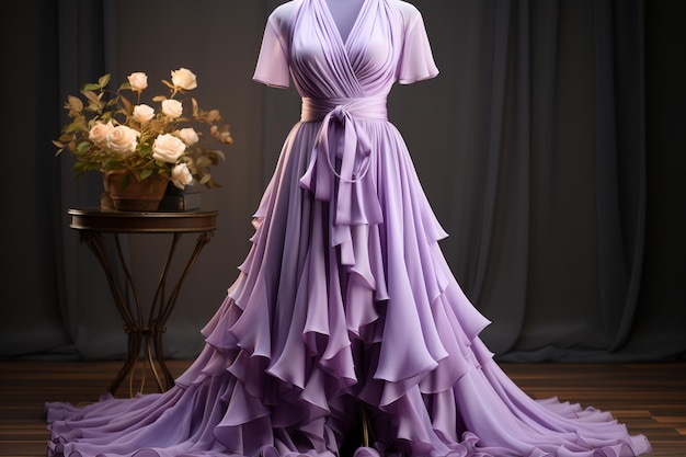 The long dark lavender color dress adding a touch of elegance and grace to any occasion