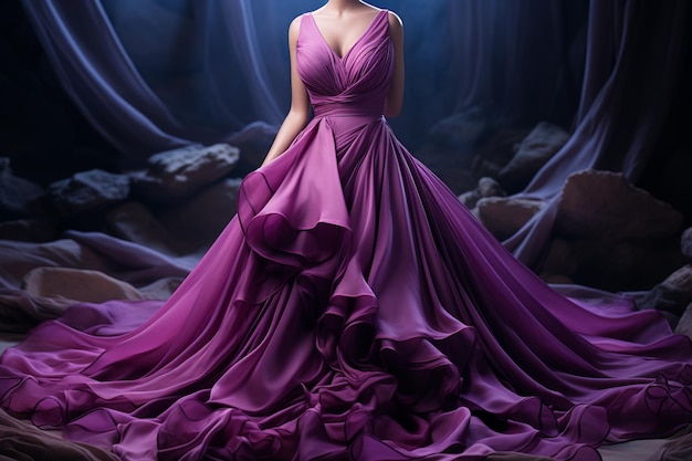 The long dark violet color dress exuding a rich and royal hue for a luxurious style