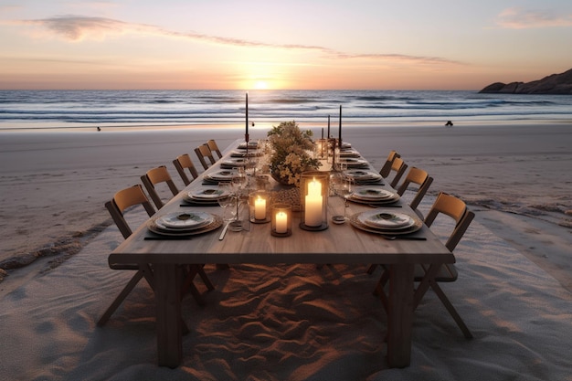 long dinner table on the beach