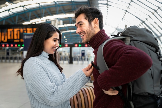 Long distance relationship couple meeting