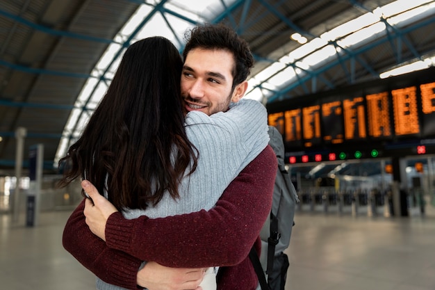 Photo long distance relationship couple meeting