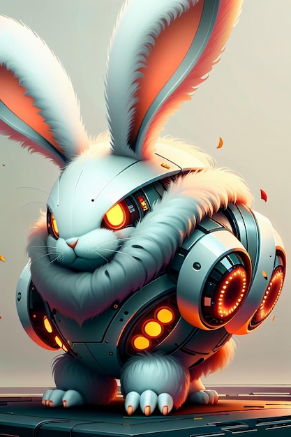 Long Ears Pink Rabbit Warrior Robot Cute Cartoon Future Technology Wallpaper Background