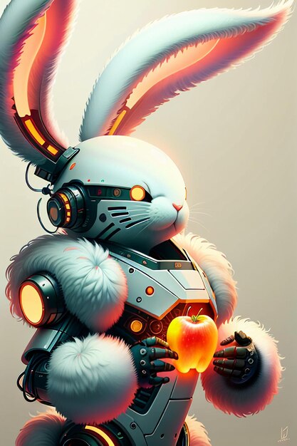 Long Ears Pink Rabbit Warrior Robot Cute Cartoon Future Technology Wallpaper Background