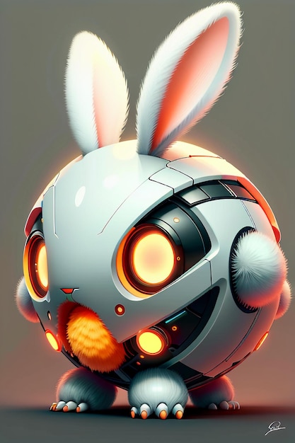 Long Ears Pink Rabbit Warrior Robot Cute Cartoon Future Technology Wallpaper Background