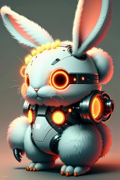 Long Ears Pink Rabbit Warrior Robot Cute Cartoon Future Technology Wallpaper Background