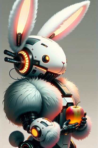 Long ears pink rabbit warrior robot cute cartoon future technology wallpaper background