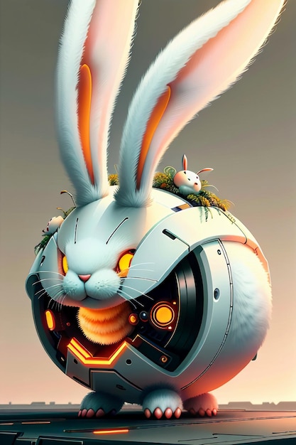 Long Ears Pink Rabbit Warrior Robot Cute Cartoon Future Technology Wallpaper Background