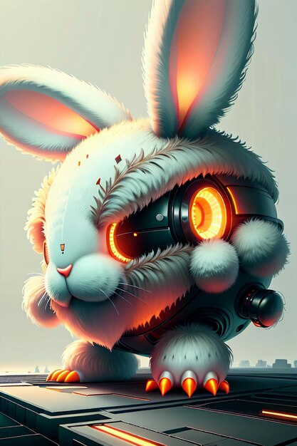 Long Ears Pink Rabbit Warrior Robot Cute Cartoon Future Technology Wallpaper Background