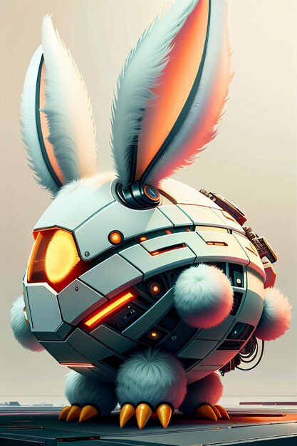 Long Ears Pink Rabbit Warrior Robot Cute Cartoon Future Technology Wallpaper Background