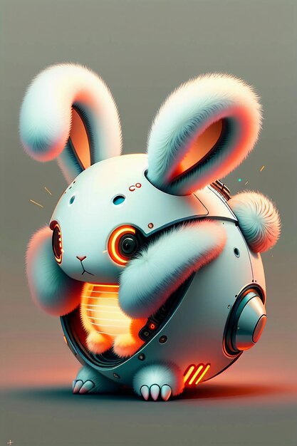 Long Ears Pink Rabbit Warrior Robot Cute Cartoon Future Technology Wallpaper Background