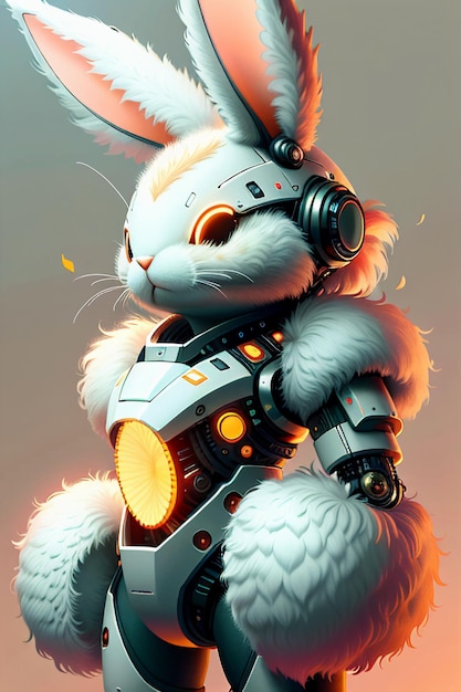 Photo long ears pink rabbit warrior robot cute cartoon future technology wallpaper background