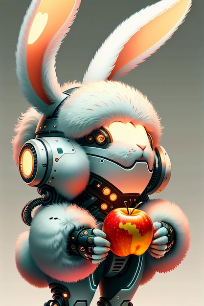 長い耳のピンクのウサギの戦士ロボットかわいい漫画の未来の技術の壁紙の背景